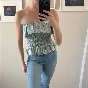 Reformation Gray Floral Strapless Blouse